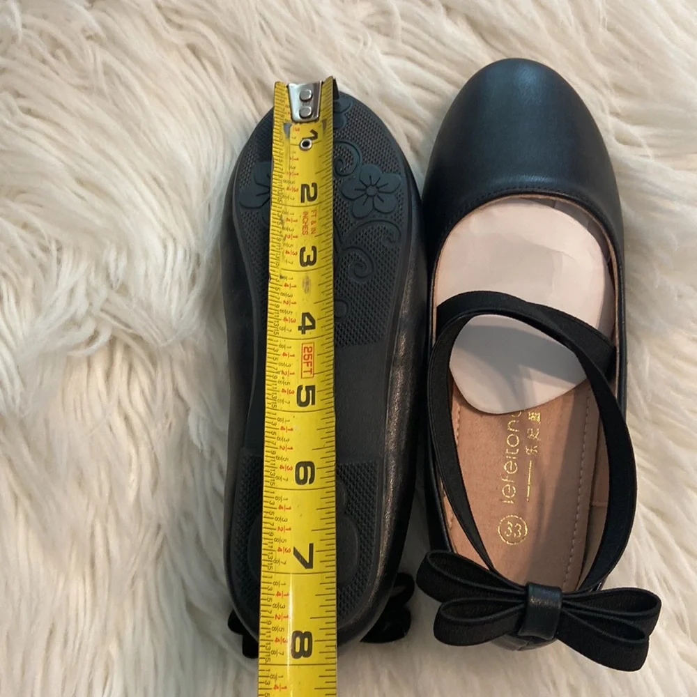 Chic Black Ballet Flats with Bow size 33 measurements of shoes provided in photo